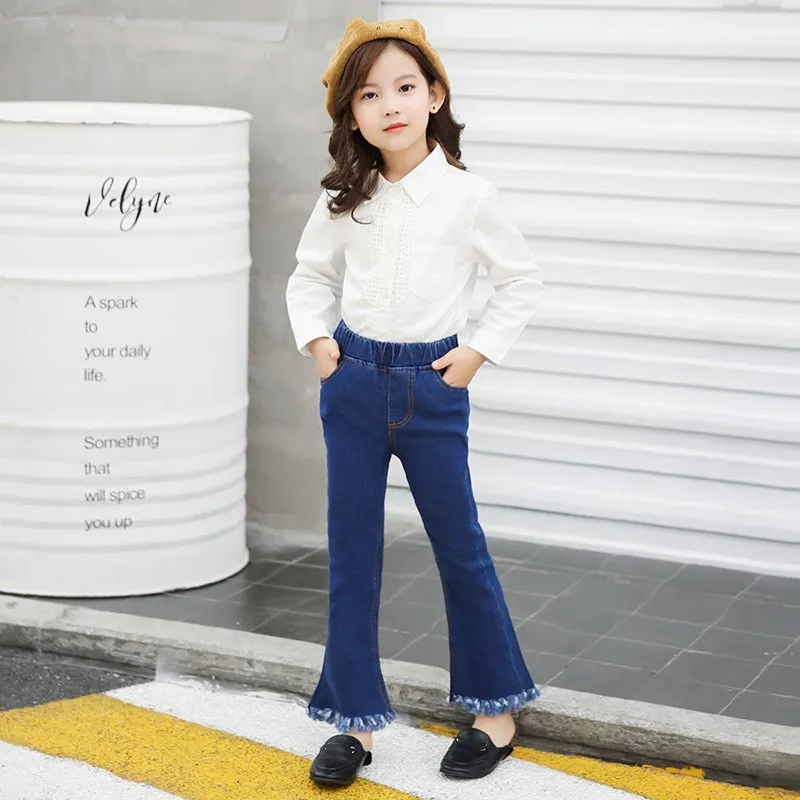 Брюки Детские однотонные с бахромой Мягкие штаны поясом на резинке верхняя