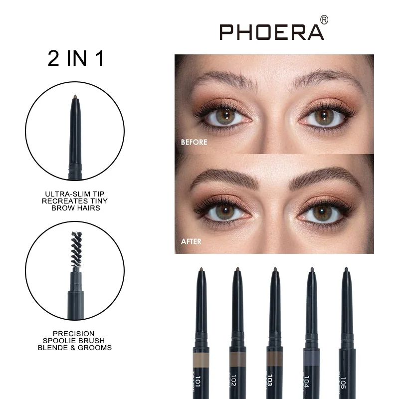

5 Color 2 In 1 Double Ended Eyebrow Pencil Natural Long Lasting Waterproof Not Blooming Rotatable Eyebrow Pen Makeup Cosmetics