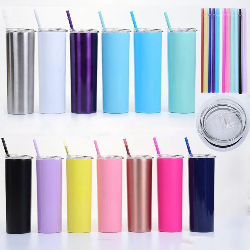 

20oz Skinny Tumbler Wine Cup With Lid Straw Beer Mug Double Wall Vacuum Insulated Stainless Steel SlimTall Bottle