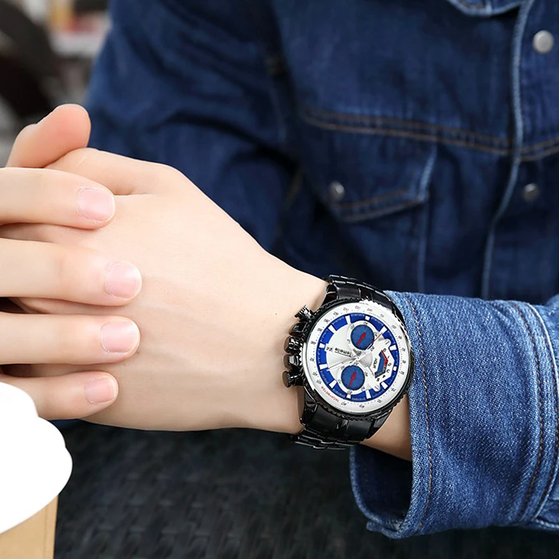 Часы TEMEITE Мужские кварцевые брендовые Роскошные в стиле милитари с ремешком из