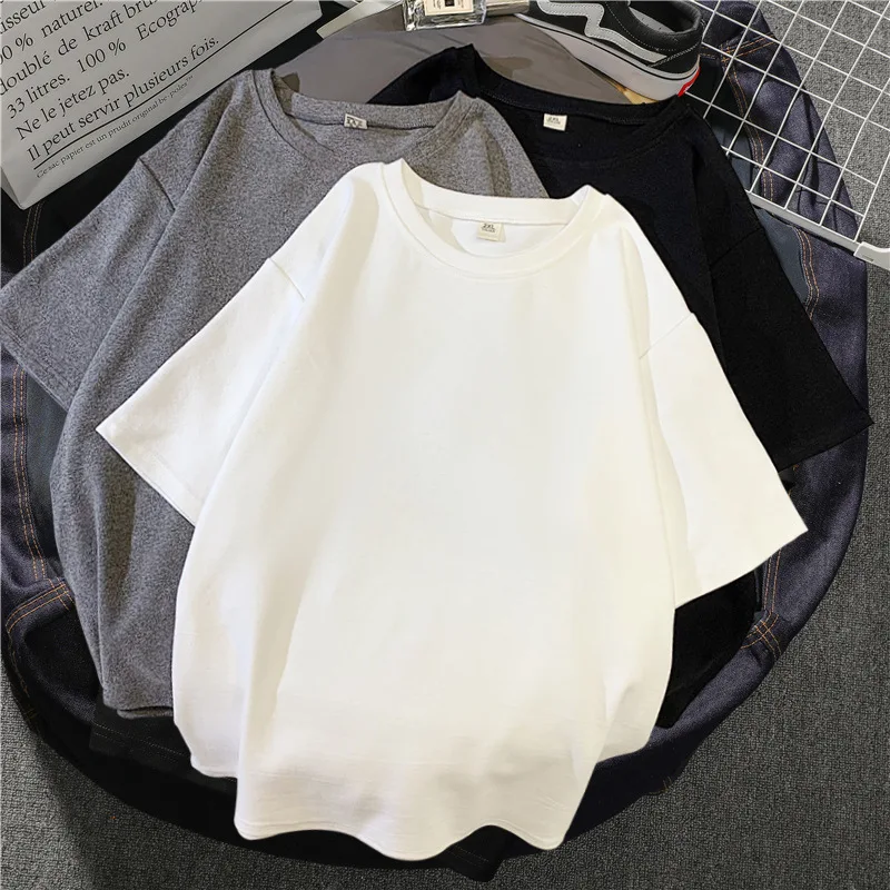 

Basic Cotton T Shirt Women Summer New Oversized Solid Tees 7 Color Casual Loose Tshirt Korean O Neck Female Tops