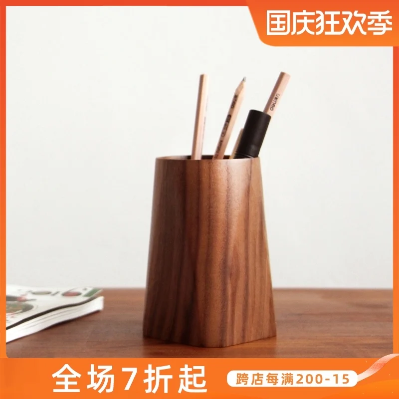 

Japanese wooden pen holder creative office desktop stationery storage walnut whole wooden pen holder storage box
