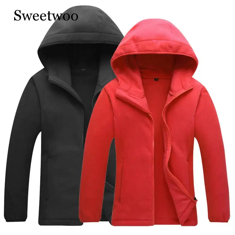 Утепленная флисовая ветрозащитная куртка с капюшоном для мужчин и женщин