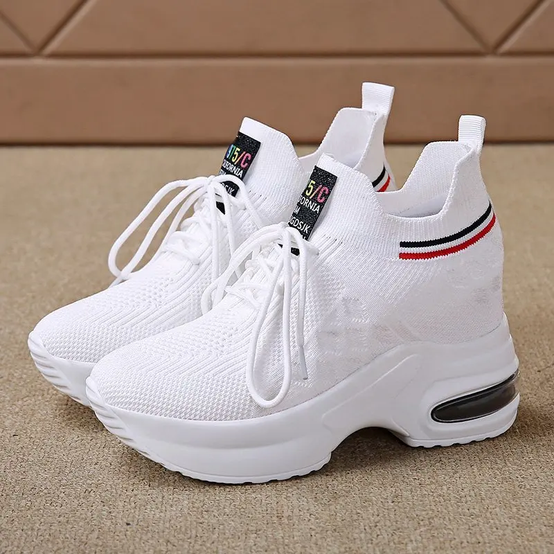 Кроссовки-носки женские на платформе сетчатые дышащие сникерсы танкетке без