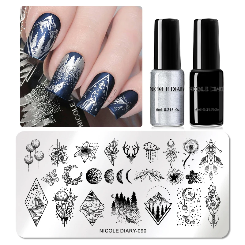 Набор для стемпинга NICOLE DIARY дизайна ногтей Мраморные линии штамповочные пластины