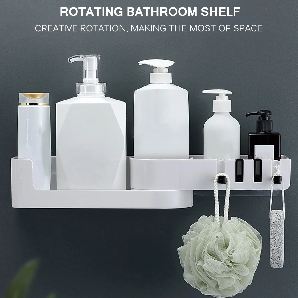 Вращающаяся полка-органайзер для ванной комнаты с 4 крючками настенное крепление