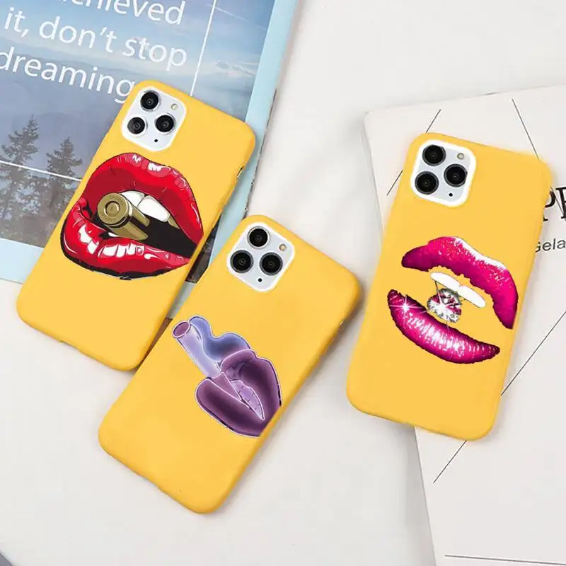 

Sexy Lip Aesthetics Phone Case For IPhone 6 6s 7 8 Plus X Xs Xr Xsmax 11 12 Pro Promax 12mini Candy Yellow Silicone Cover