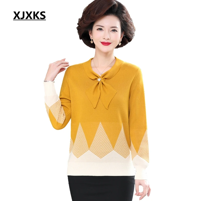 Вязаный женский свитер XJXKS верхняя одежда пуловер высокого качества с длинным