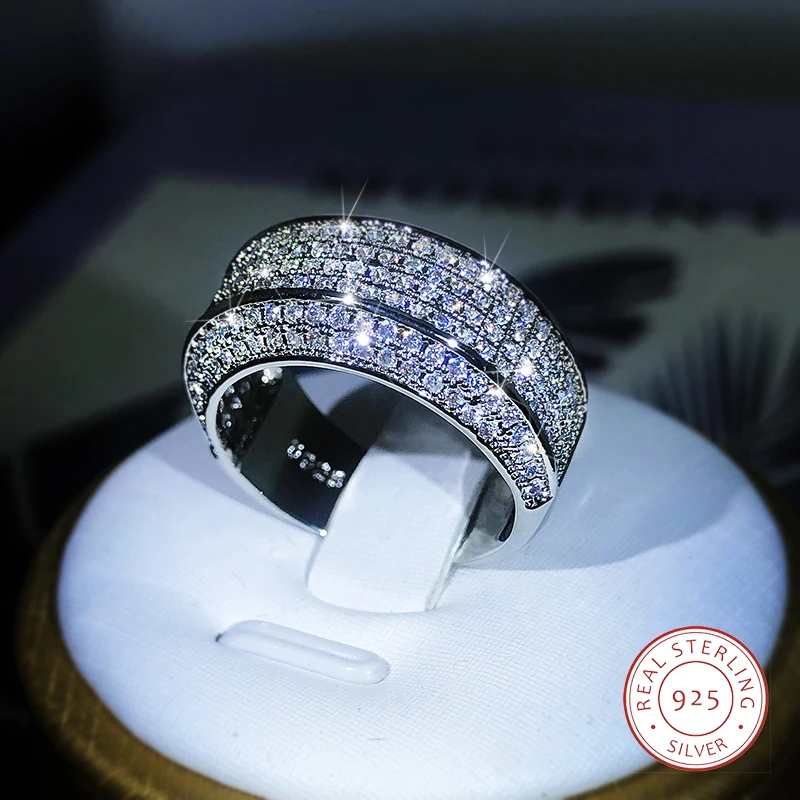 

Luxury Exquisite White Zircon Full Diamond Ring For Ladies Couple 925 Sterling Silver Fashion Ring Party Birthday Jewelry Gift