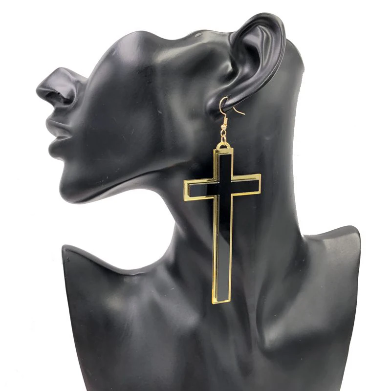 Панк Модные Винтажные большие длинные черные акриловые серьги капли с крестиком