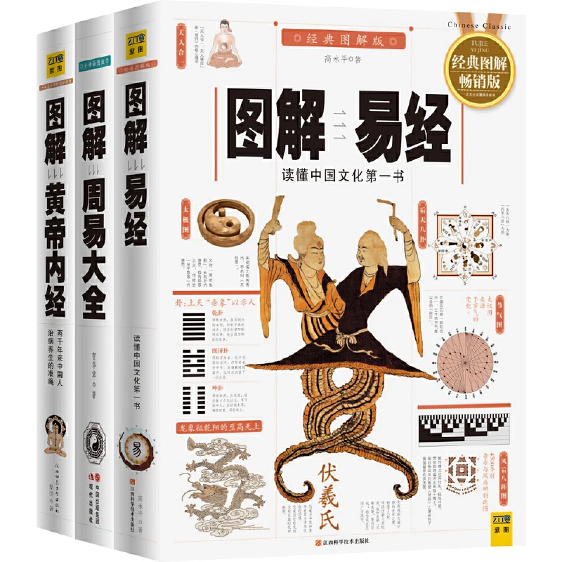 3 Book/set Illustrated The Book of Changes Zhouyi Huangdi Neijing The Yellow Emperor's Medicine Classic Chinese philosophy book