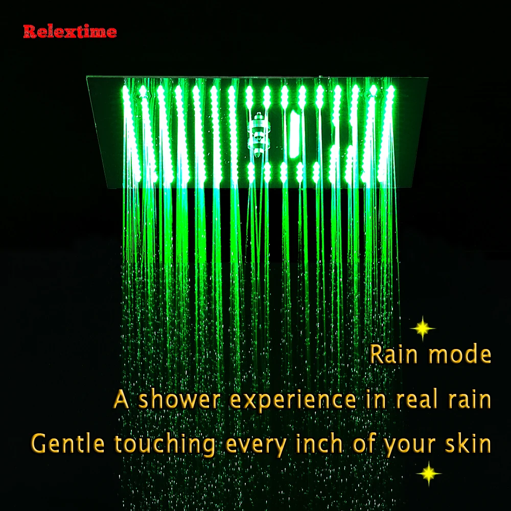 Полированный хромированный смеситель для душа с большим дождем светодиодный