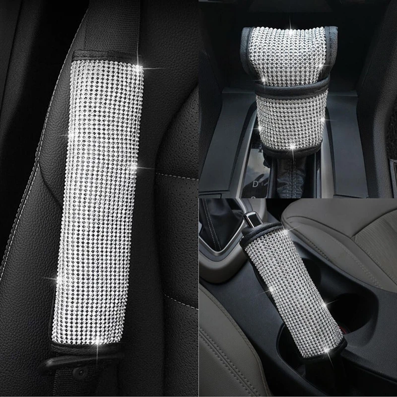 

Bling Bling Rhinestones Crystal Car Handbrake Grips Cover Gear Shift Collars cover Seat belt cover pad Auto Interior accessories