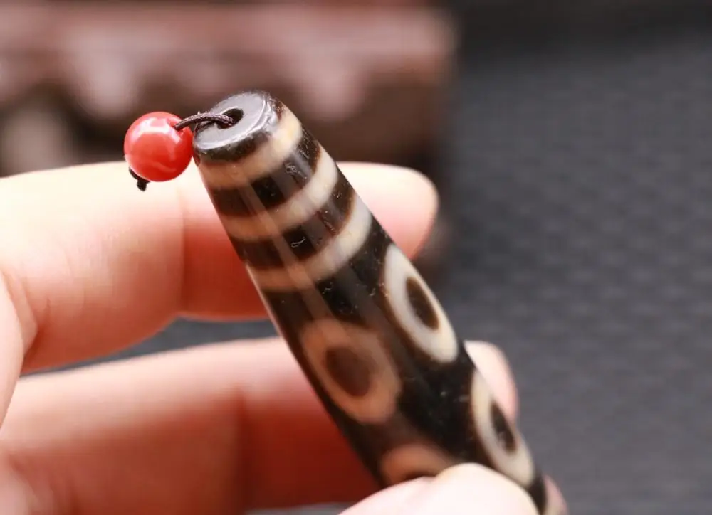 Collectible Treasure Talisman LKbrother Sauces Magic Power Tibetan Old Agate Ivory Color 8 Eye 6 Line Long dZi Bead Amulet 75MM | Украшения