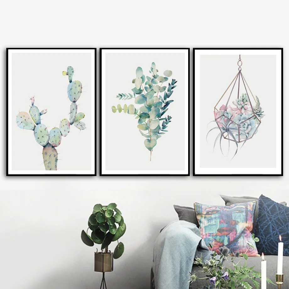 Painted Succulent Cactus Fresh Flowers Home Art Canvas Painting Nordic Posters And Prints Wall Pictures For Living Room Decor | Дом и сад