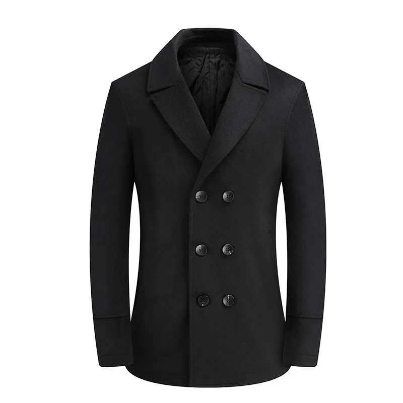 Зимнее шерстяное черное пальто Мужская однотонная Толстая куртка мужское