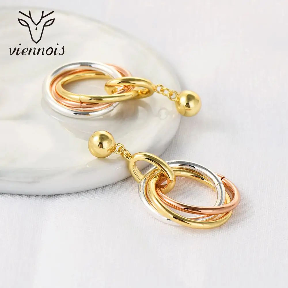 Серьги-подвески с золотым покрытием розовое золото разноцветные | Украшения и