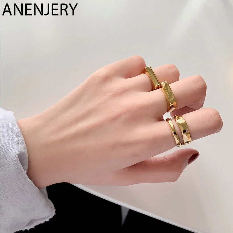 

GOLDRIA 925 Sterling Silver Geometric Rectangle Glossy Open Ring For Women INS Minimalist Golden Ring Wholesale