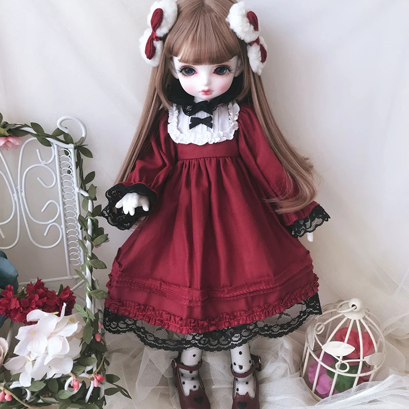 Одежда для куклы BJD красное платье костюм для 1/6 YOSD 1/4 BJD MSD Blyth аксессуары для куклы BJD платье+ украшение для волос+ носки