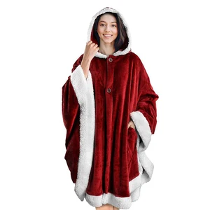 Накидка-пончо с капюшоном в виде ангела, 94 см, теплая плюшевая накидка из шерпы на флисе, мягкие, удобные для носки