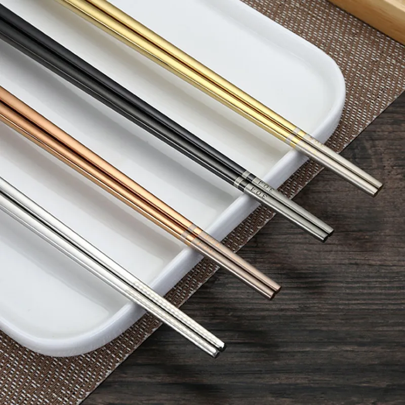 4 пара/лот роскошный набор палочек для еды из Нержавеющей Стали Металлические