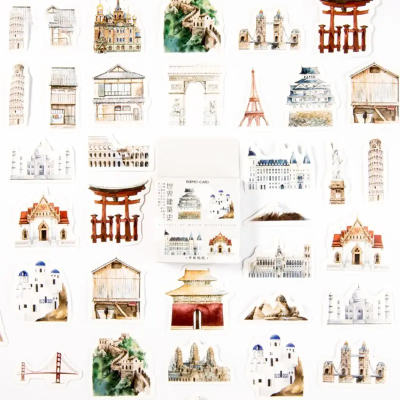 

46pcs/box Building Stationery Stickers Sealing Label Travel Sticker DIY Scrapbooking Diary Planner Albums Decoration