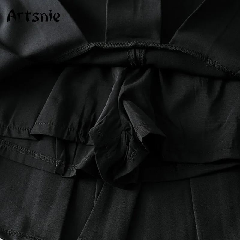 

Artsnie summer 2020 high waist black shorts skirts women zipper A line pleated shorts femme vintage sweet casual shorts mujer