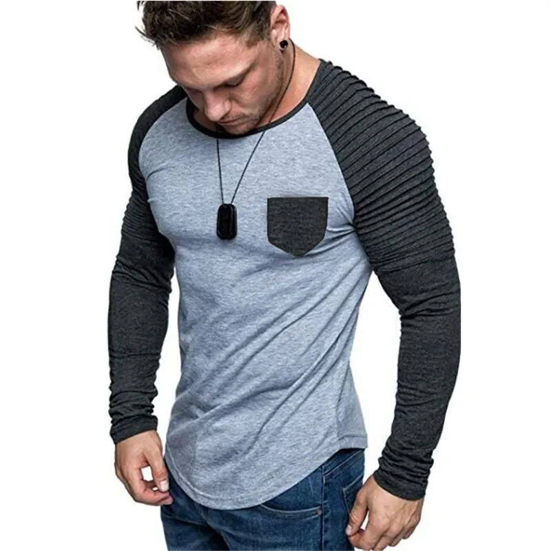 2019 Новая Осенняя брендовая мужская одежда футболка с длинными рукавами и круглым