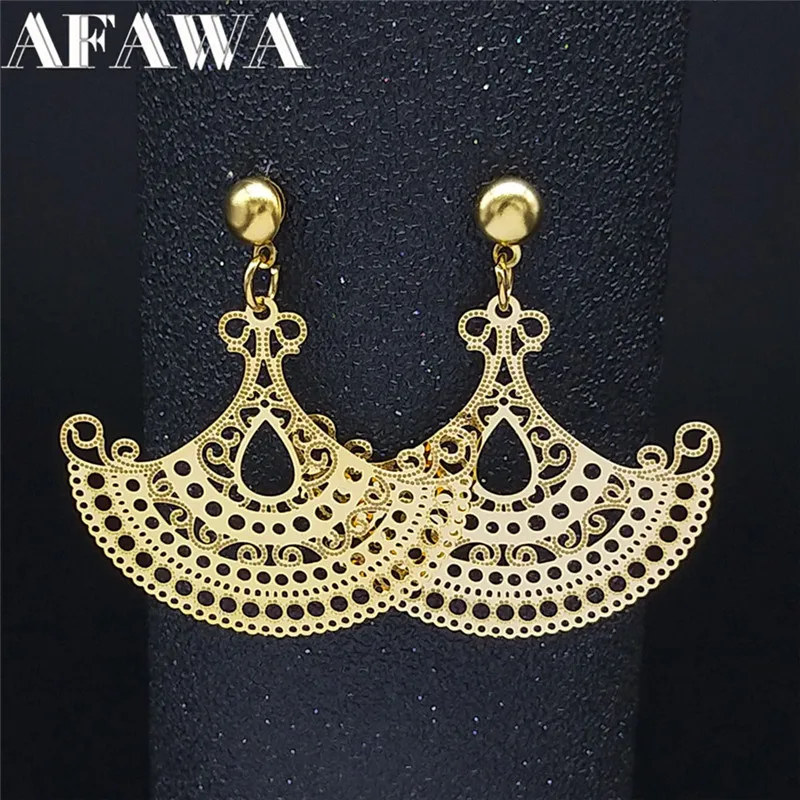 

Stainless Steel Dig Fan Drop Earings for Women Gold Color Big Earings Women Bohemia Jewelry boucle doreille femme E9301S01