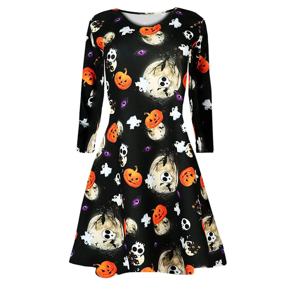 Хит продаж женский длинный рукав тыква Череп Хэллоуин вечерний Выпускной костюм