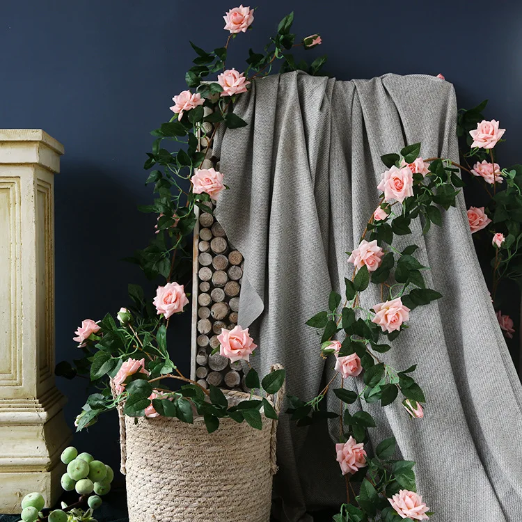 

167cm Simulation Rose Flower Fake Flowers Vine Plants Garland Wedding Home Store Decoration Hotel Wedding Party Garden Decor