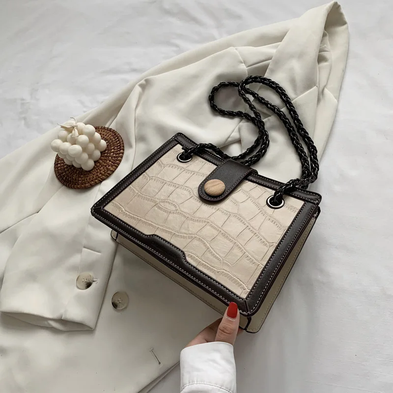 

Retro Leather Small Squsre Crossbody Bags For Women 2020 New Fashion Stone Pattern Handbags Female Chain Shoulder Bag Travel Sac