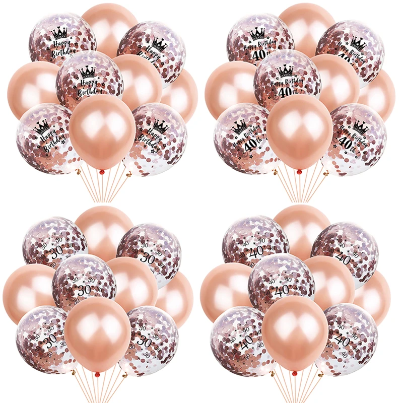 Розовое золото с днем рождения воздушные шары конфетти 30 40 50 60 70 День украшения
