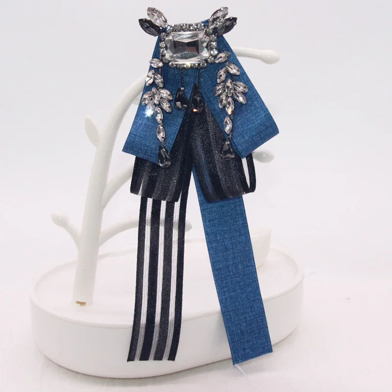 Модные галстуки для шеи корсаж бант ткань лента кристалл кисточка воротник брошь