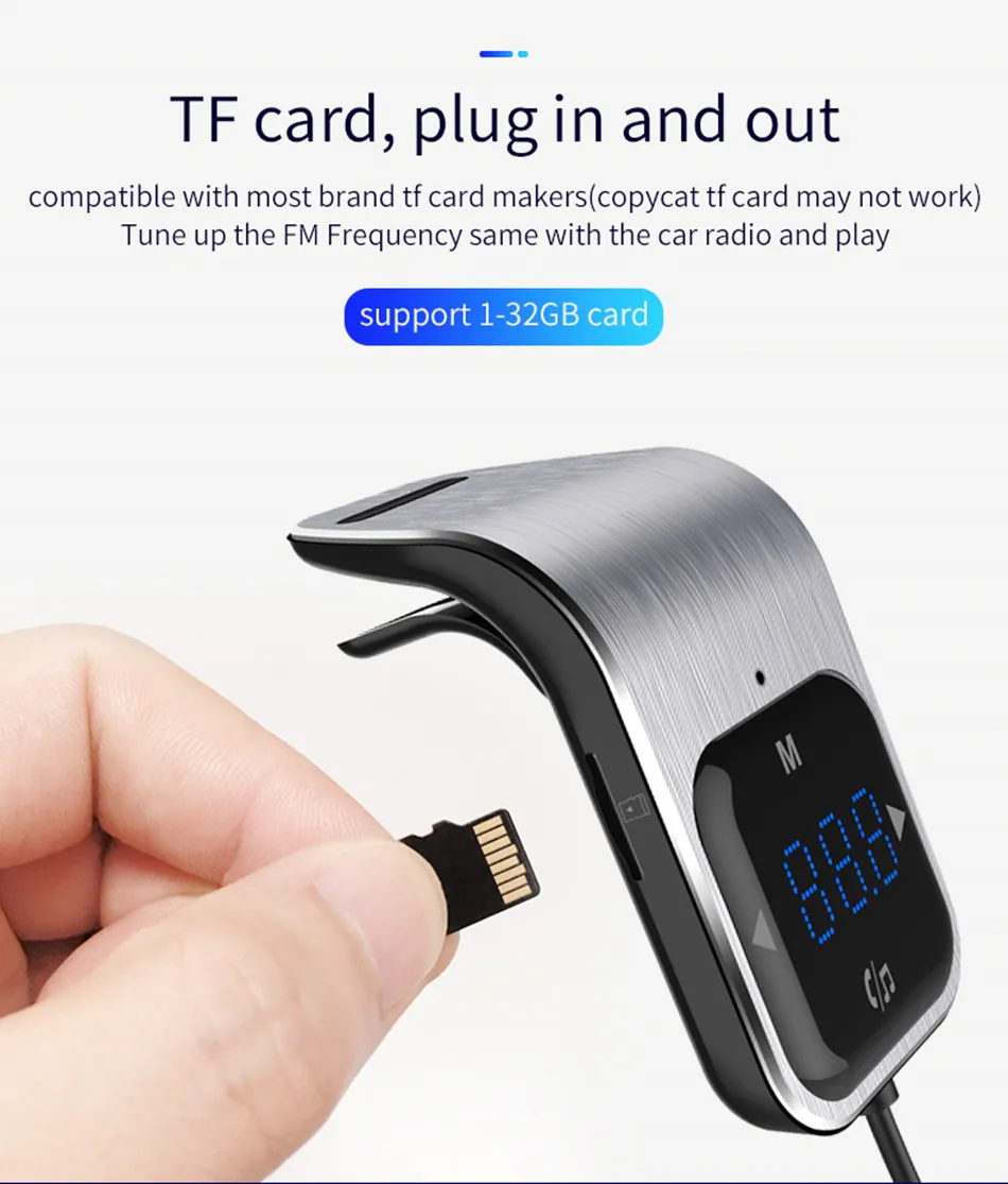 USB адаптер для быстрого автомобильного Зарядное устройство Bluetooth ресивер FM-передатчик модулятор Автомобильный AUX Беспроводной радио адаптер MP3 проигрыватель TF карты и микрофон