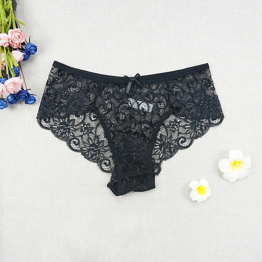 

IXueJie 5pcs Women Underwear SLace Perspective Hollow Bow Sexy Lingerie Women Lady Briefs Fashion Panties Solid Color Underpants