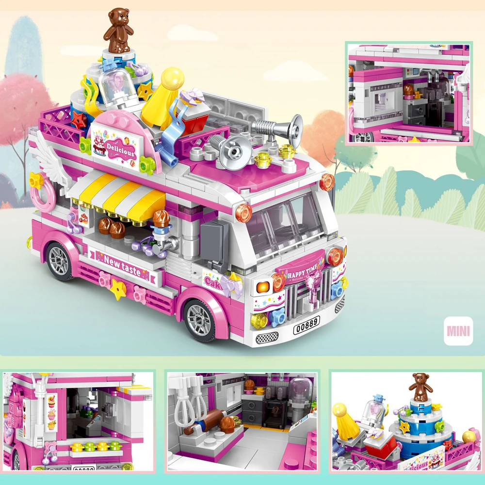 Girls Friends Building Blocks Ice Cream Burger sushi fruit dessert cart Model Bricks City Vocation Vehicle Camping Car Kids Toys | Игрушки и