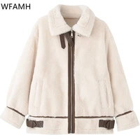 lamb wool stitching jacket womens warm fashion 2021 new spring and autumn fur one thickening mid length s coat zippers