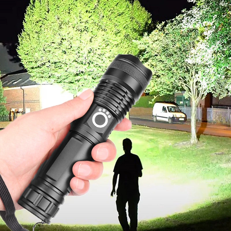 High Lumens Most powerful Flashlight 5 Modes USB Zoomable LED Torch Waterproof 18650 or 26650 battery Best Camping Outdoor | Освещение