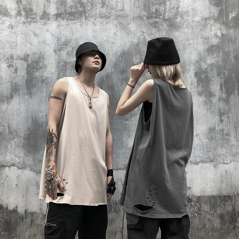 EWQ/Мужская и женская одежда осень 2020 новый жилет без рукавов с дырками в стиле хип