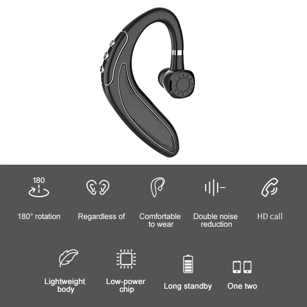 

Bluetooth V5 Wireless Hands-Free Unilateral Hanging Ear Headset with Microphone Noise Cancelling Headphones