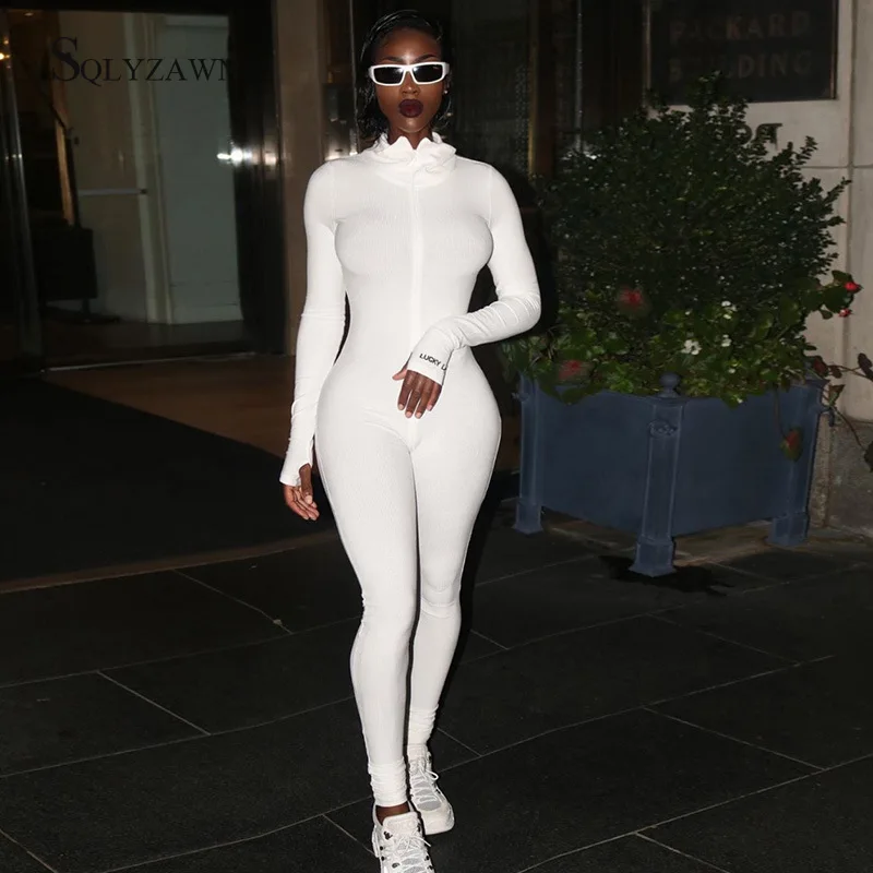 

Solid Turtleneck Long Sleeve Rompers Women Spring and Summer Front Zipper Skinny Fitness Bodysuit Female Casual Jogger Jumpsuit