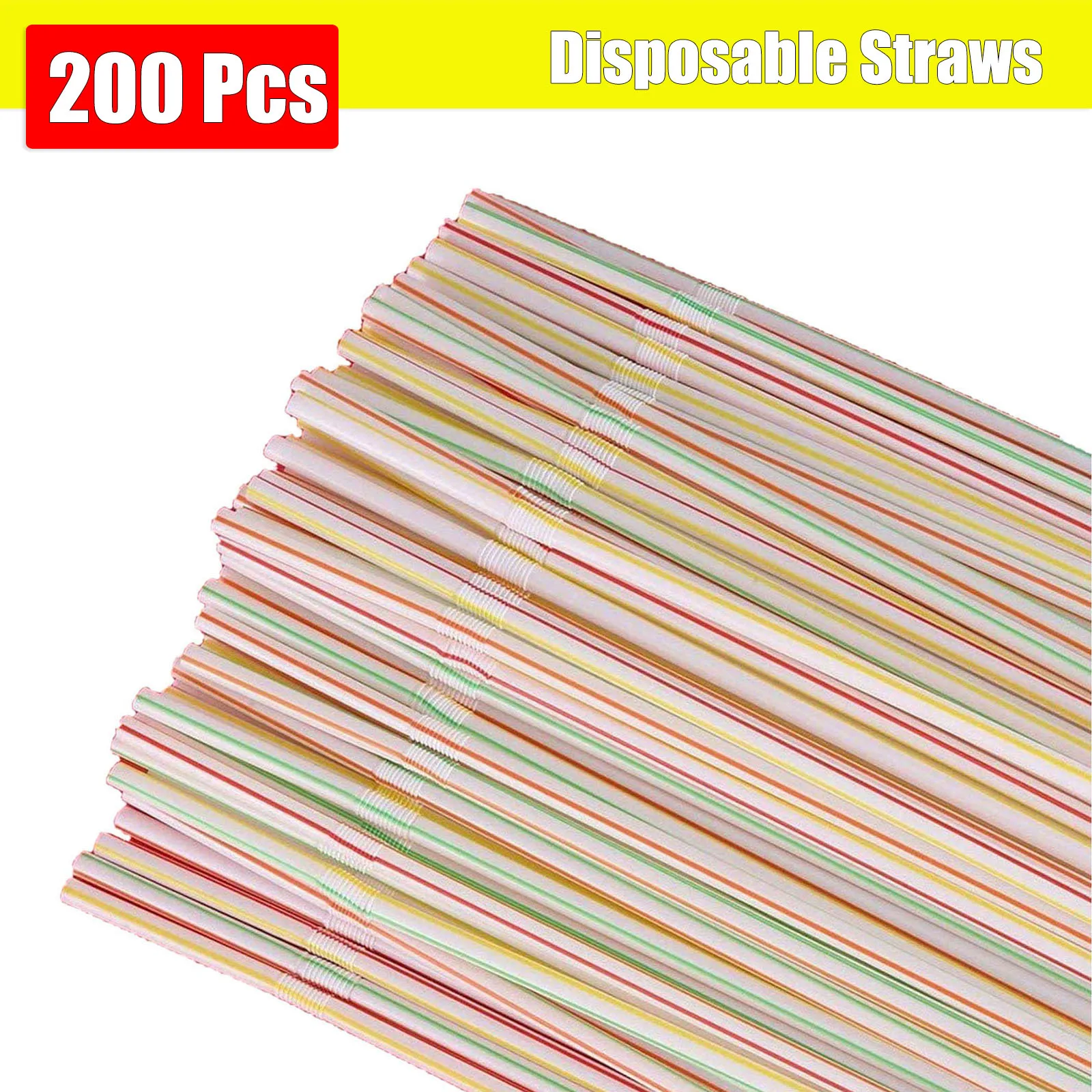 

200 Pcs Multi-Colored Disposable Plastic Drinking Straws Birthday Party Wedding Kitchenware Bar Drink Accessories Colorful Straw