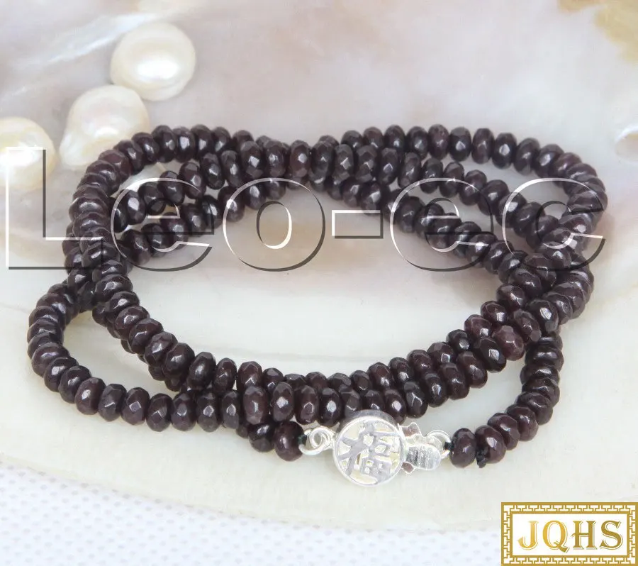 

18" 2X4mm Faceted Rondelle Natural Garnet Gems Beads Necklace 925s Clasp V1740