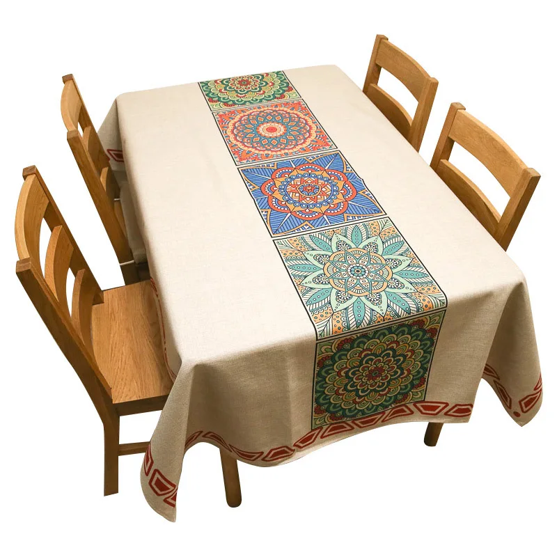 

040Geometric Painted Cotton Linen Tablecloth National Wind Table Mat Coffee Table Cloth Rectangular Cloth Tablecloth Good New