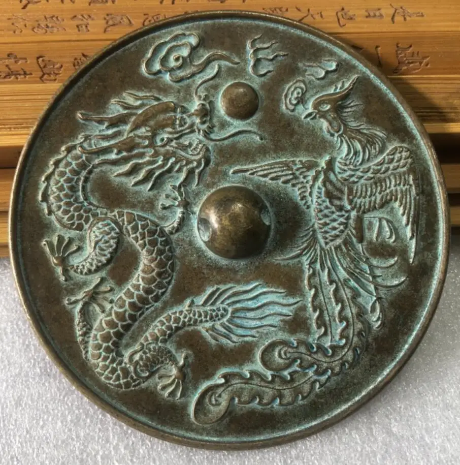 

China brass archaize Bronze mirror crafts statue
