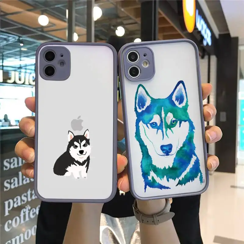 

Husky cute love pet animal Phone Cases Matte Transparent for iPhone 7 8 11 12 s mini pro X XS XR MAX Plus cover funda shell