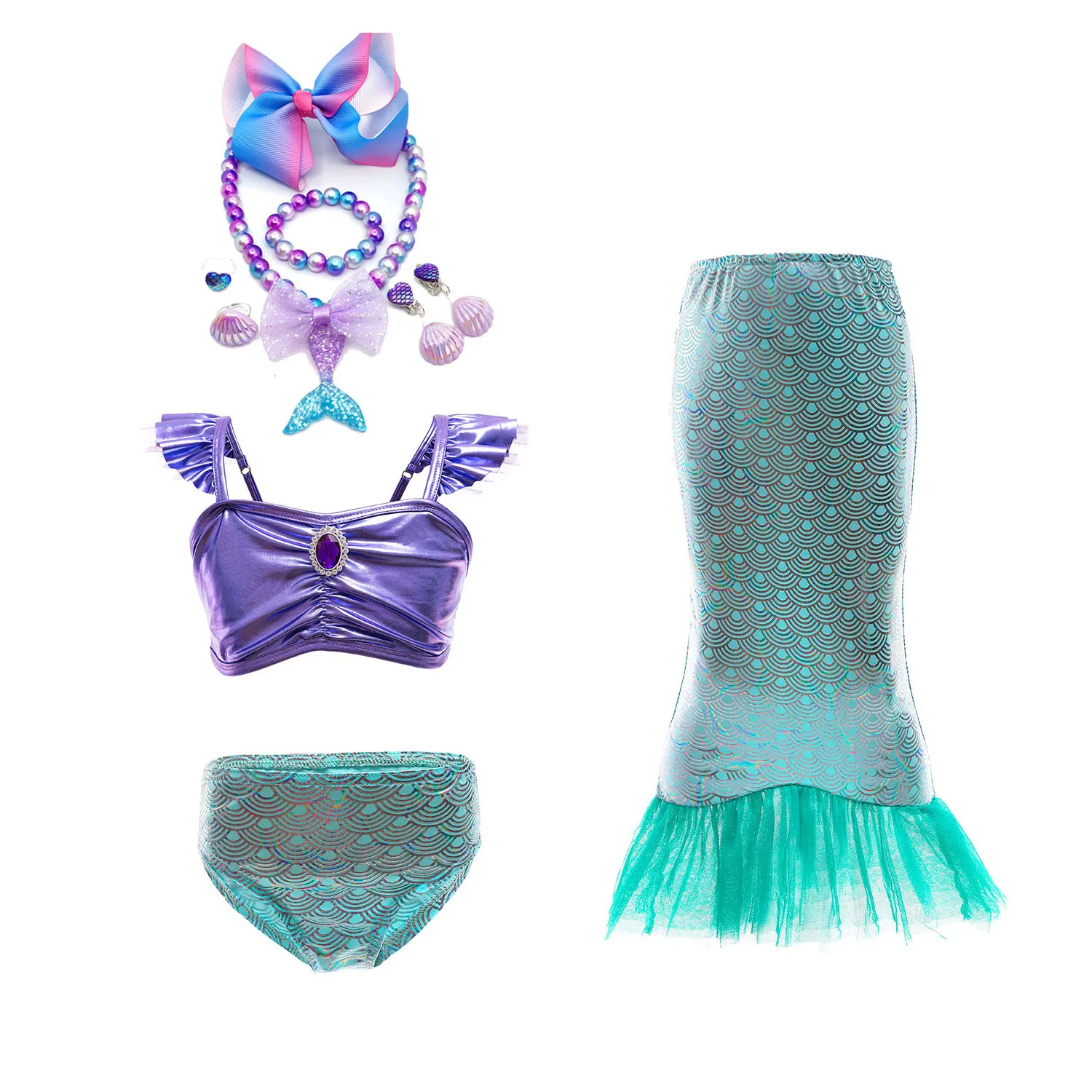 

Sling Dress Panties Tail Girl Ariel Clothing Set Mermaid Princess Dress Child Halloween Party Fancy Dress Summer Girls Swimsuit