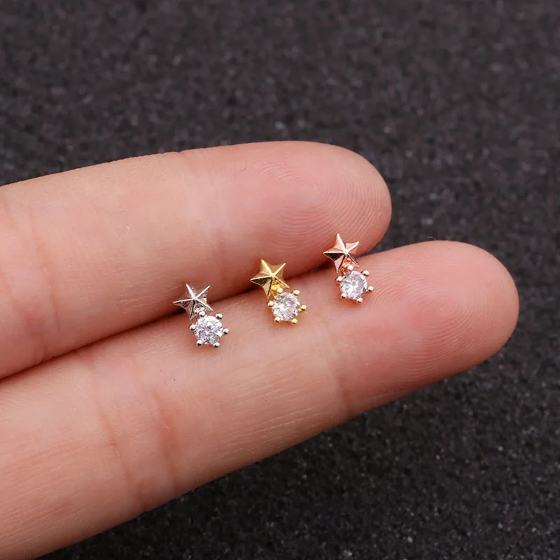

1PC New creative Xingyue zircon ear bone nails stainless steel thin rod earrings foreign trade ear piercing
