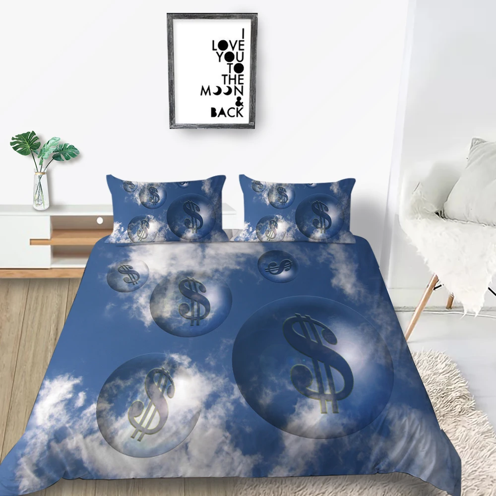 Bubble Bedding Set Blue Sky Creative 3D Duvet Cover Dollar Sign King Queen Twin Full Single Double Unique Design Bed Set